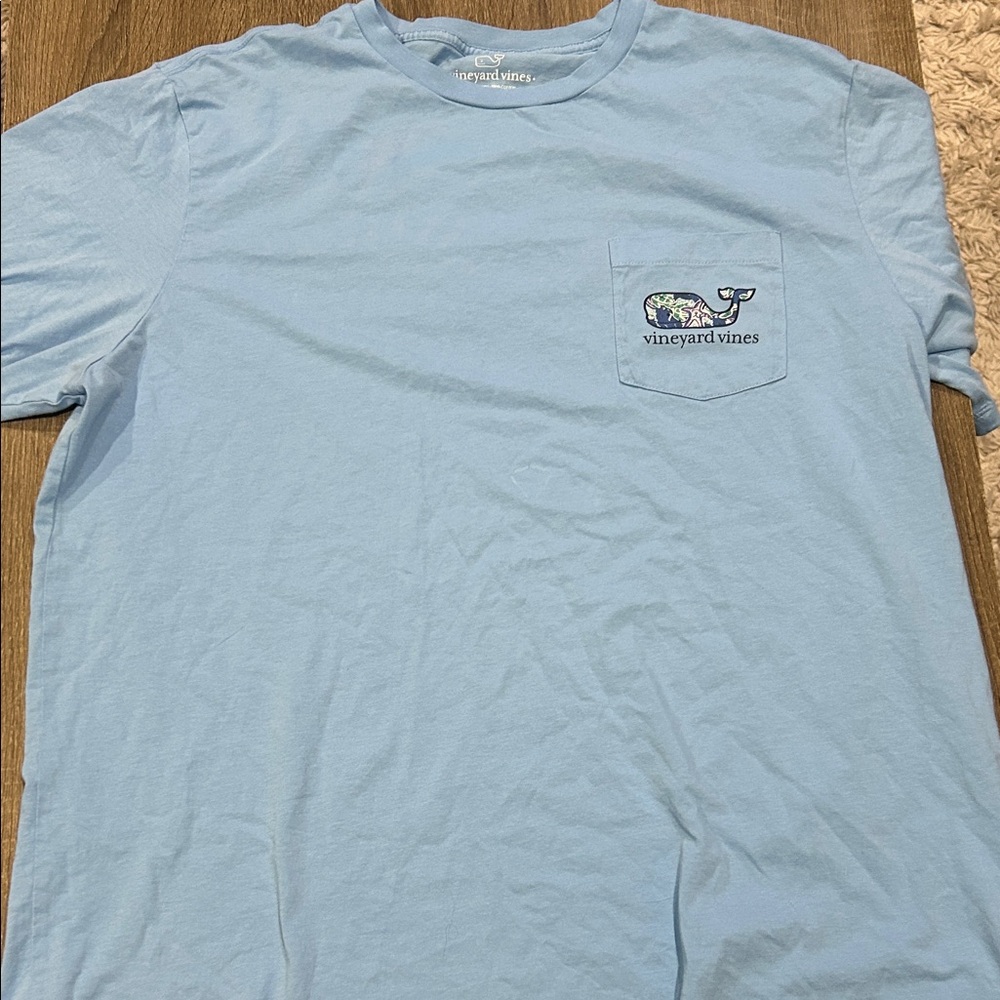 Vineyard Vines Light Blue Short Sleeve Pocket Tee with Whale Logo